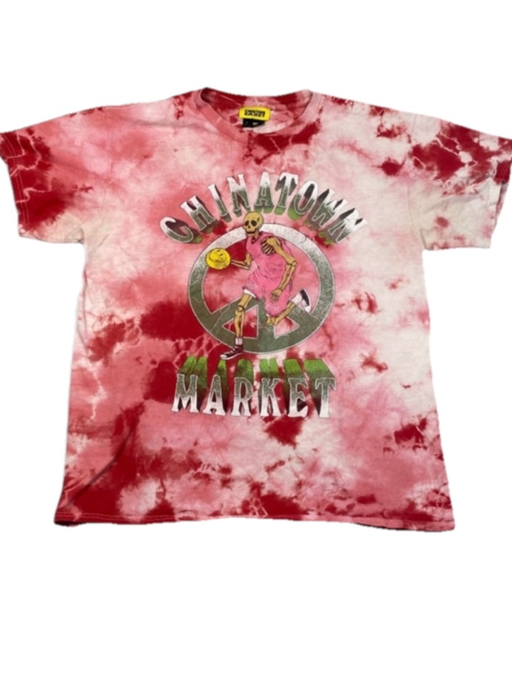 Chinatown Market Men’s Tie-Dye Basketball Skeleton T-Shirt Red and Pink Large